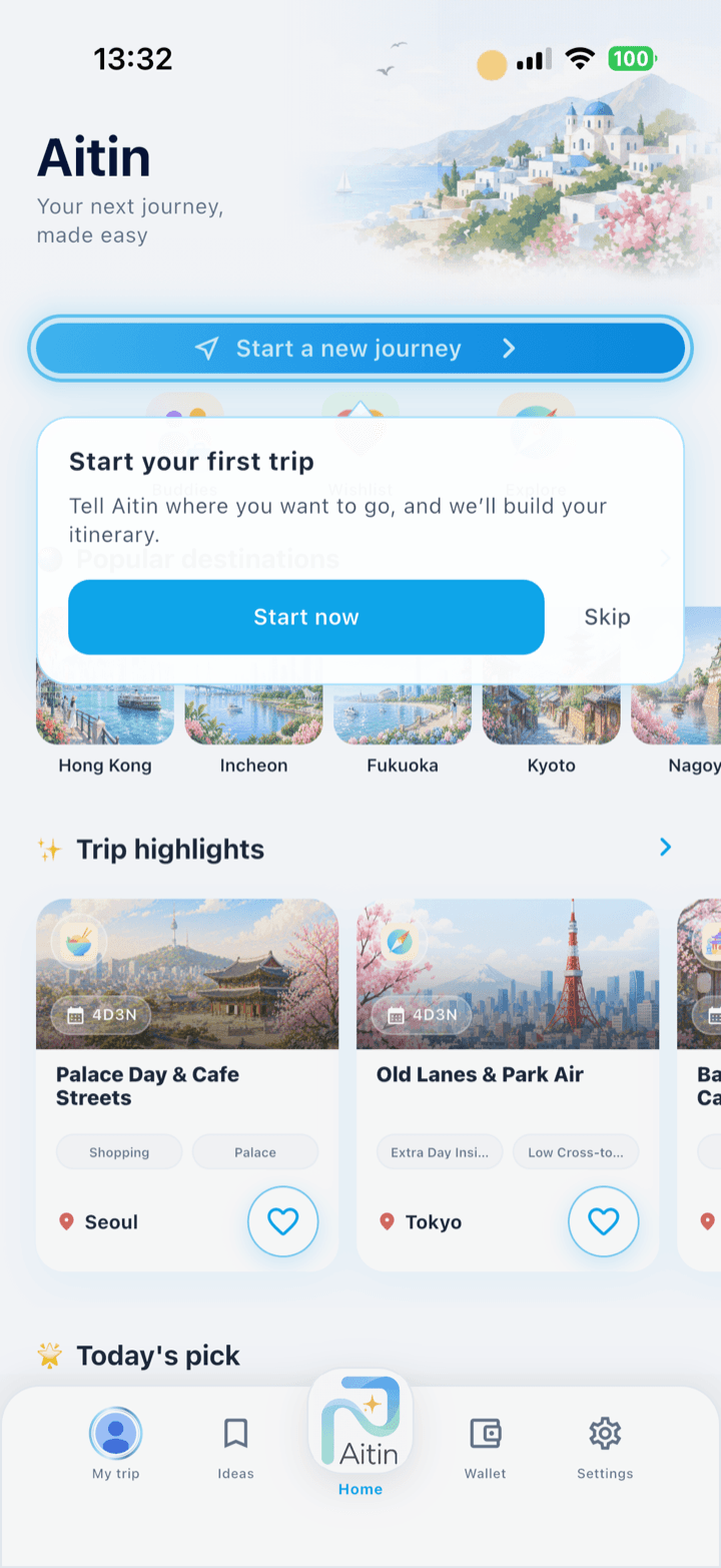Aitin start journey screen